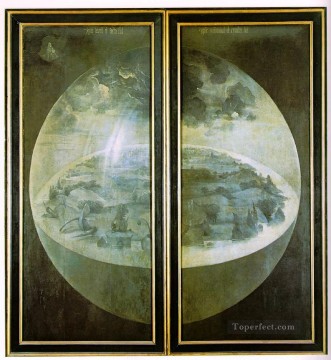 ヒエロニムス・ボッシュ Painting - 快楽の園 道徳的なヒエロニムス・ボスの三連祭壇画の外翼